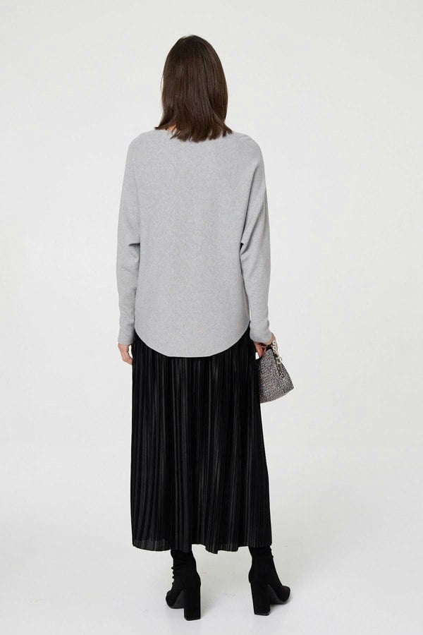 Grey | Sparkly Heart Print Long Sleeve Jumper
