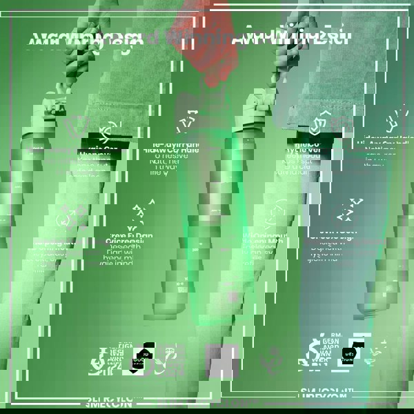 A light-green water bottle is being held; it has a carry handle, hygiene cover, and wide mouth. The bottle is showcased against a similarly colored background, highlighting its design features and awards. GERMAN DESIGN AWARD WINNER 2024; GOOD DESIGN; 2021.