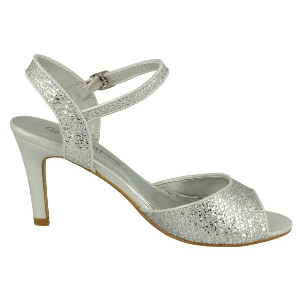 Anne Michelle Ladies Anne Michelle Glitter Peep Toe Heels F10467