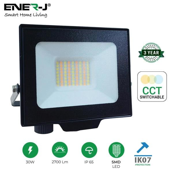 ENER-J 30W LED Floodlights With CCT Switchable & PIR ready (not included), 2700 Lm, IP65, 3 Years Warranty