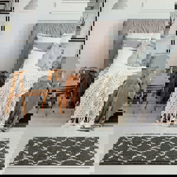 Moroccan Design Thick Shaggy Area Rugs Dark Grey