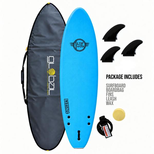 Surfworx Banshee Mini Mal Surfboard 6ft 0 Navy Blue Beginner Package Bundle