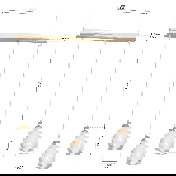 Milagro Dama White pendant Light 3XE27 Hand Made Scandi Style Hanging Ceiling Lamp Enhanced By Natural Wood Detail