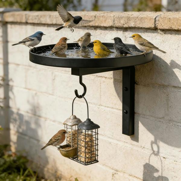 Leaper Metal Wall-Mounted Bird Bath and Feeder