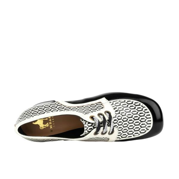 Embassy London Sovereign - Black & White Optical - Women's leather lace up shoe with block heel