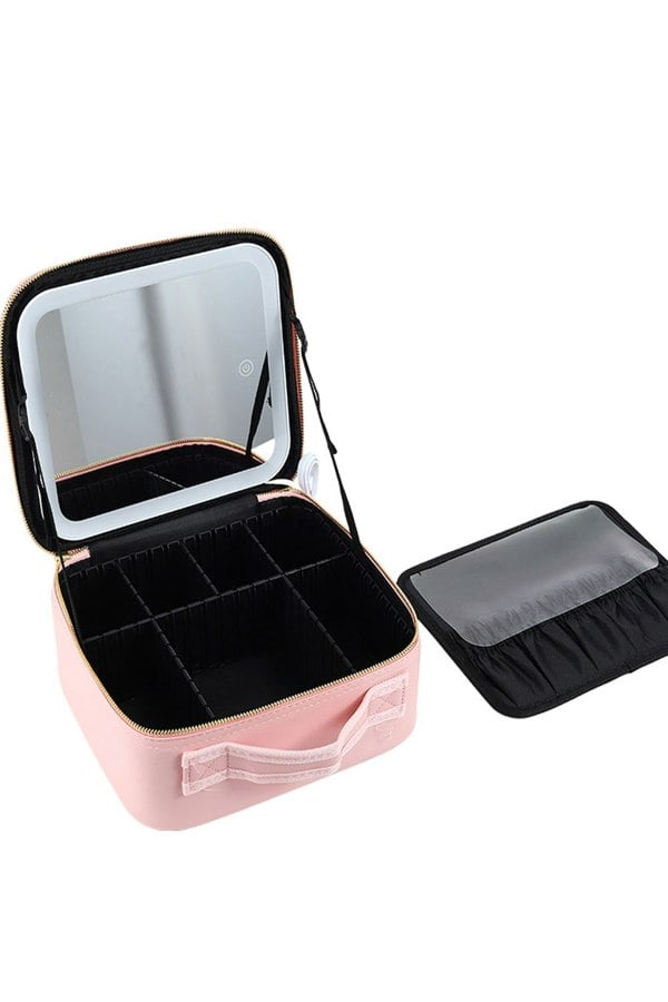 Living and Home Makeup Storage Bag with Three Colour LED Mirror