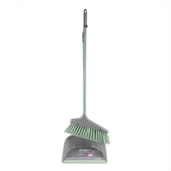 JVL Long Handle Dust Pan And Brush Set - Grey
