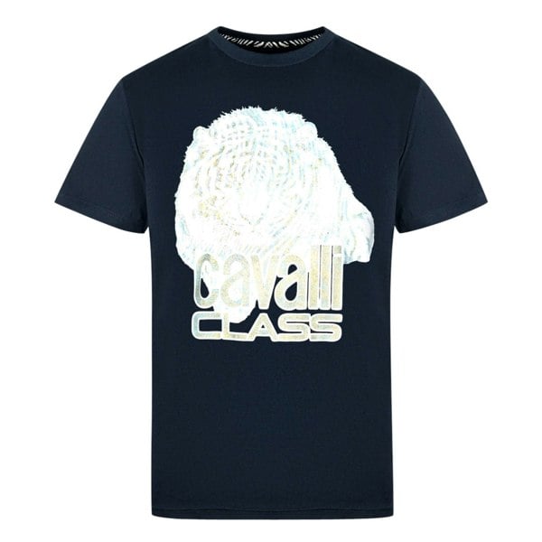 Cavalli Class Large Tiger Logo T-Shirt - Navy Blue