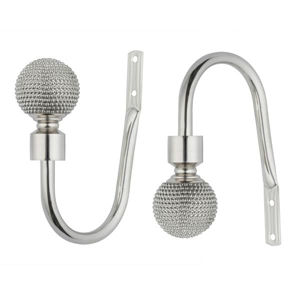 A.Unique Home Pair of Beaded Ball Metal Holdbacks (Pair of Holdbacks) - Brushed Steel