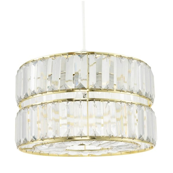 Chic Double Tier Gold Pendant Light Shade with Rows of Acrylic Prisms Image 1