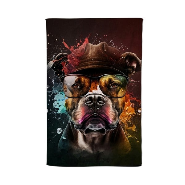 Warren Reed Staffordshire Bull Terrier Dog With Glasses Splashart Tea Towel