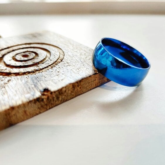 The Colourful Aura 8mm Mens Blue Silver Black Tungsten Engagement Band Ring