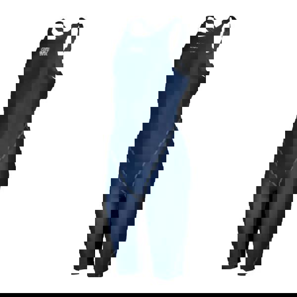 Navy Arena Girls Powerskin ST NEXT open back swimsuit with blue fabric and black accents