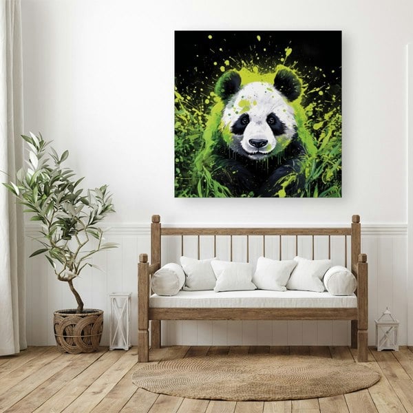 Warren Reed Green Splashart Panda Face Canvas