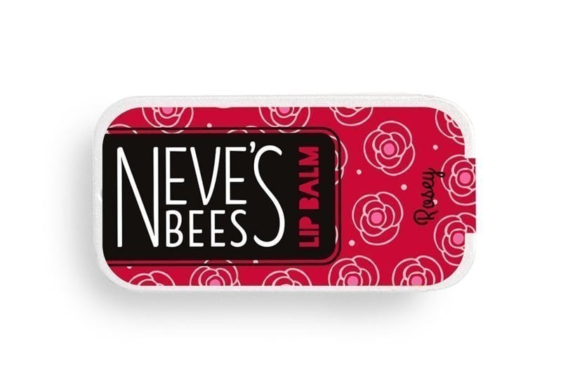 Rosey lip balm from Neve's Bees - closed tin