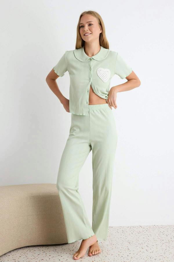 Round Neck Short Sleeve Pointelle Pyjama Set