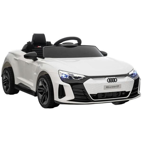 White kids electric ride-on car with Audi-style grille and illuminated front headlights