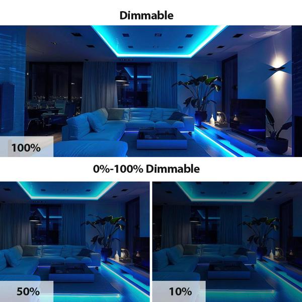 ENER-J 5m LED COB Strip 480L/M 24V, Blue with RF Dimmer and 12W/M Plug & Play Power Supply