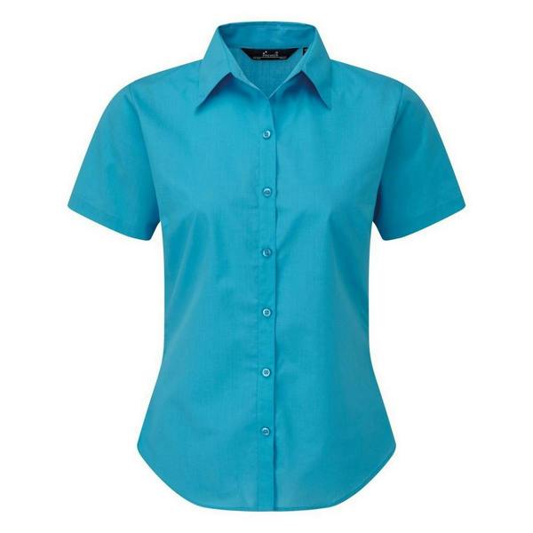 Premier Short Sleeve Poplin Blouse / Plain Work Shirt - Turquoise