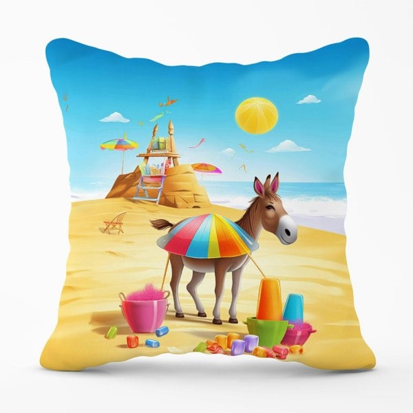 Warren Reed Donkey On A Beach Holiday Cushions