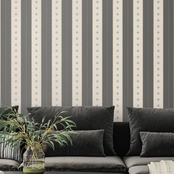 Hoopla Walls Decorative Stripe - Charcoal  & Stone 10m Wallpaper