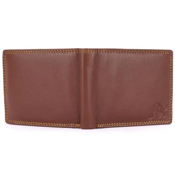 WILDBUFF Mens Brown Double Stitched Leather Wallet Timeless Everyday Wallet