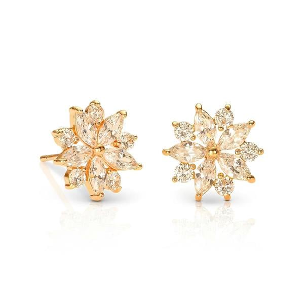 Zavana Gold Floral Stud Earrings for Women with Marquise and Round Cubic Zirconia stones