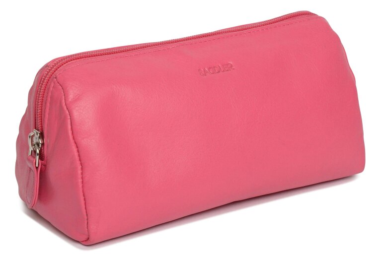 SADDLER MEGAN Leather Zip Top Cosmetic Bag - Large Capacity and Inner Zip Pocket - RFID Protected - Fuchsia