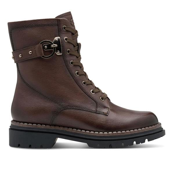 Tamaris Womens Fashion Brown Leather Lace-Up Zip Combat Ankle Boots