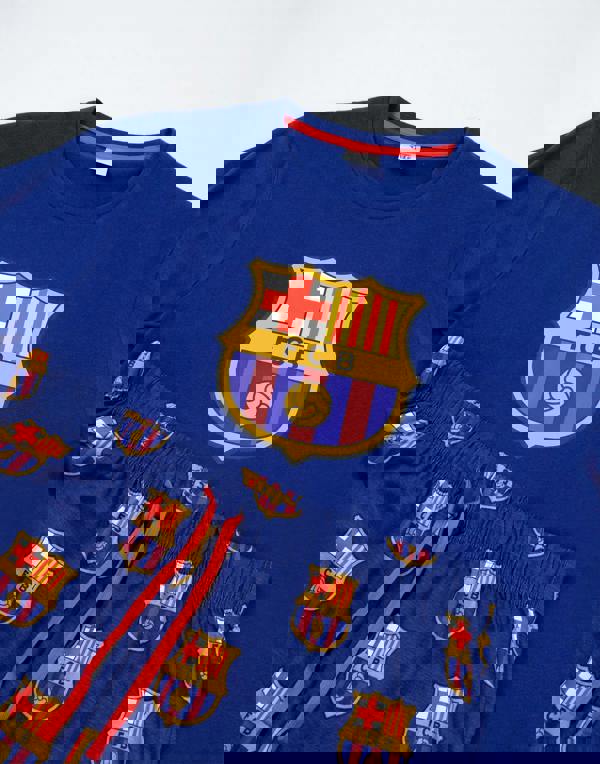 FC Barcelona Mens Black Logo Short Sleeve Long Leg Pyjama Set