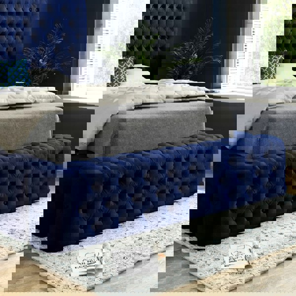 Casa Magna Grand Milan Pleated Upholstery Bed Frame - Blue