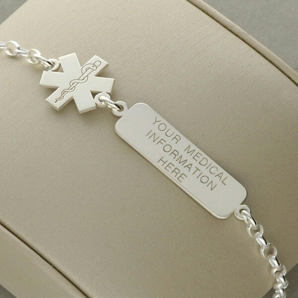 Christopher James of London Sterling Silver Medical Alert Star Of Life And Tag Bracelet With Engraving