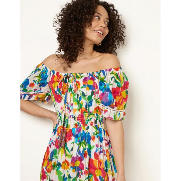 Blue Vanilla Bardot Tassel Tie Tiered Maxi Dress