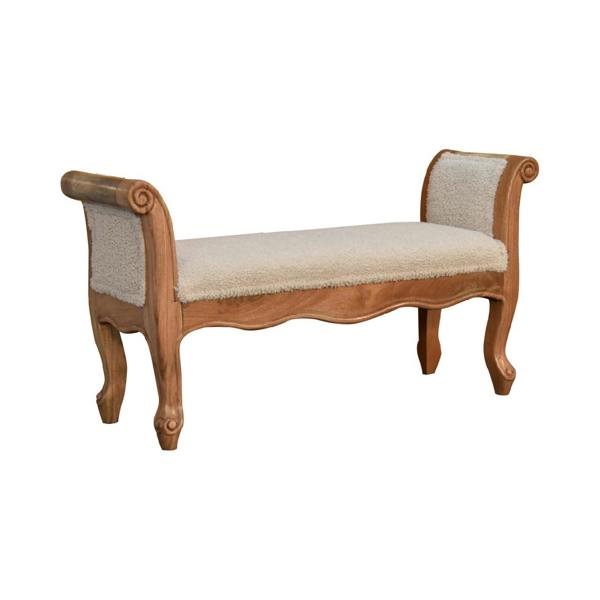 Artisan Furniture Solid Wood Cream Boucle French Style Bench
