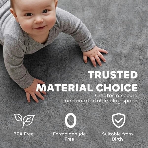 Baby Play Mat, 3CM Thick Foam Playmat Rug, Soft Flannel, Non-Slip, Water Resistant, Easy Care, 127 x 127 cm, Dark Grey