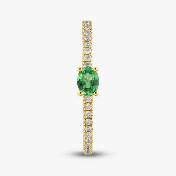 T. H. Baker 18ct Yellow Gold Oval Cut Emerald & Brilliant Cut Diamond Shoulder Set Solitaire Ring R26803KY18GG005 18KY