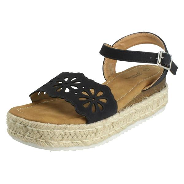 Savannah Ladies Mid Espadrille Wedge Ankle Strap Sandals F12096