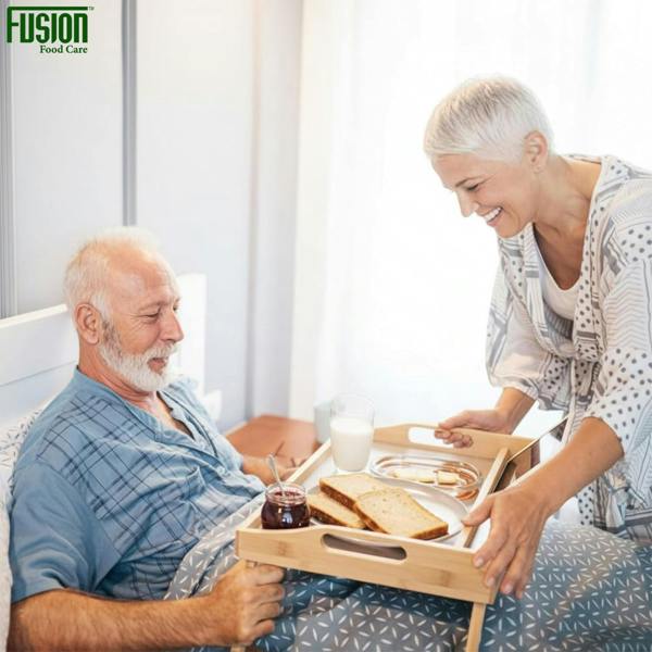 Fusion Food Care Bed Tray Table with Folding Legs – Organic Bamboo & MD Built-in Side Handles Lap Tray for Eating, Reading & Working