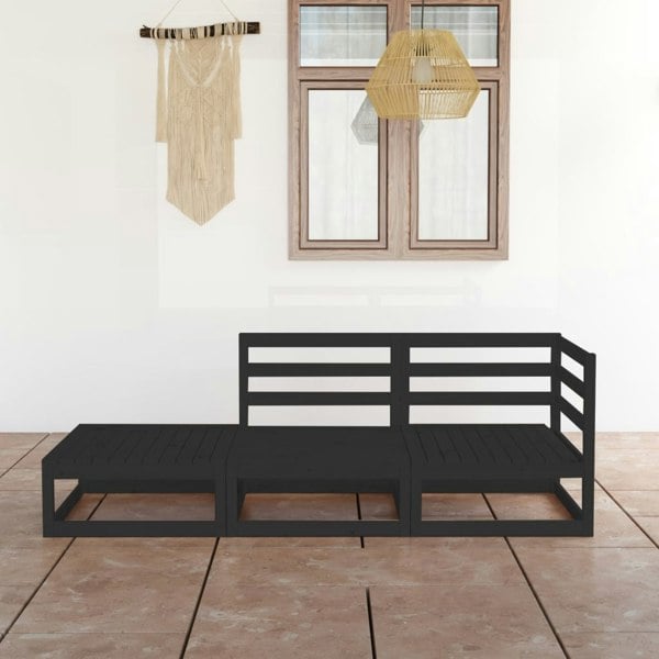 Berkfield 3 Piece Garden Lounge Set Black Solid Pinewood