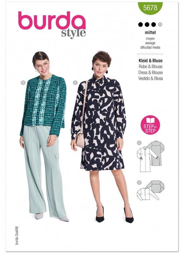 Burda Sewing Pattern 5678 Tops and Dresses For Women, 10-22 (36-48) - Intermediate