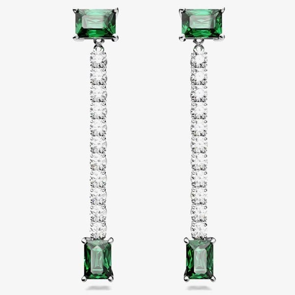 Swarovski Matrix Green Mixed Cut Rhodium Plated Dropper Earrings 5665786