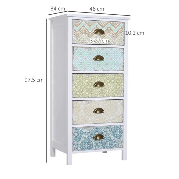Chest of 5 Drawers Bedside Cabinet Side Storage Chest Entryway Living Room Bedroom Furniture Organizer Unit
