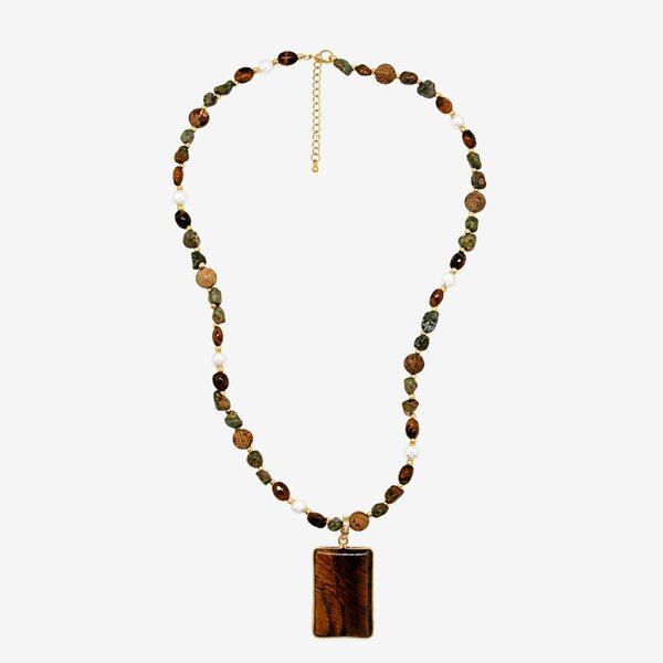 Uchi & Soto Nekomeishi Tigers Eye and Semi-Precious Stones Necklace