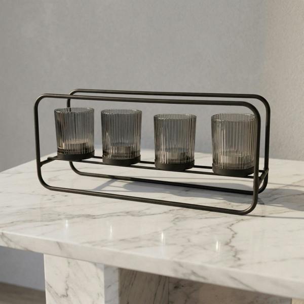 Garden Greatness Sleek Smoke Grey Four Tealight Holder