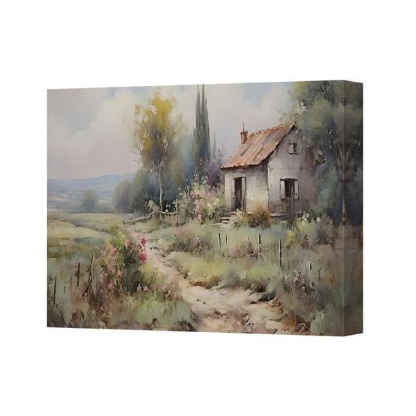 Benjamin Tate Design Canvas Wall Art Cottage Landscape Painting With Path And Garden