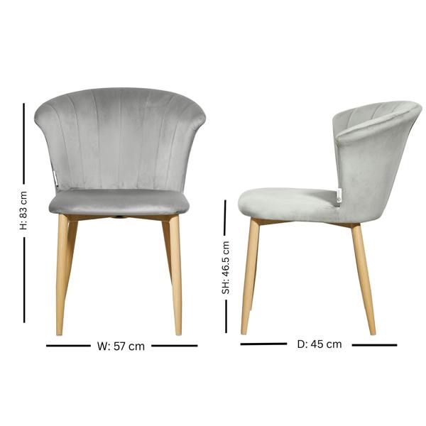 Life Interiors Set of 2 Elsa Velvet Dining Chairs - Curved Back Design with Wooden Legs & Comfortable Padded Seating, Modern Accent Chairs
