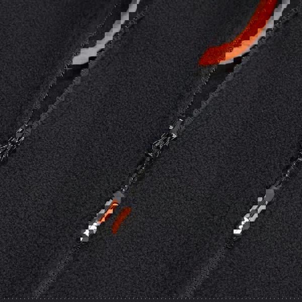 Scruffs Harbour Mens Micro Fleece Zip Up Jacket Coat, close-up image of the black zip-up fleece with a detailed view of the sturdy zipper and textured fabric.