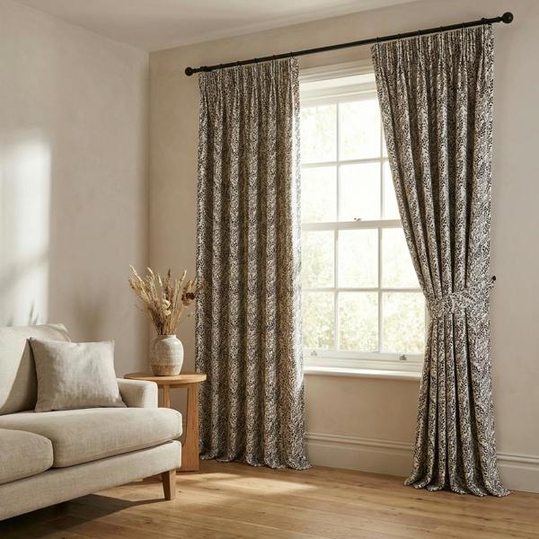 Sadie made-to-measure curtains in Charcoal, styled in a living room