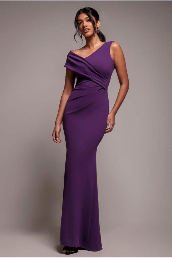Scuba Crepe  Off The Shoulder Maxi - Purple DR3774