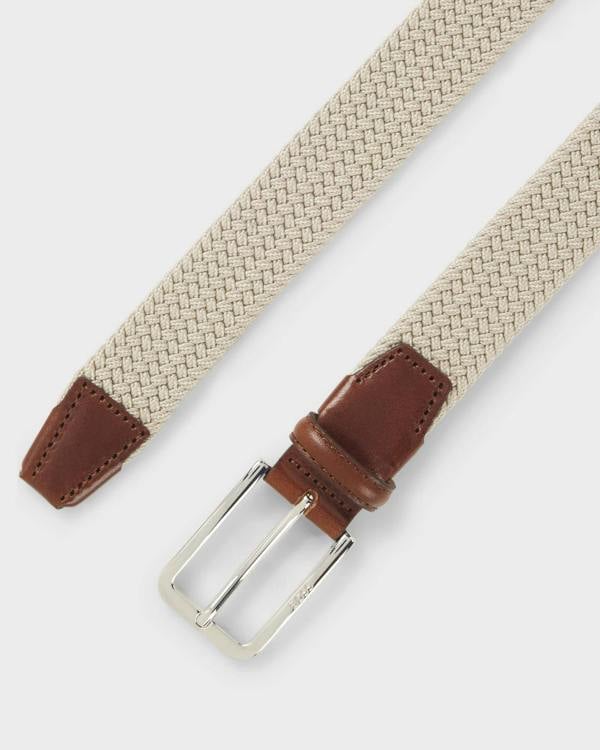 BOSS Orange Clorio Mens Fabric Belt - Light Beige 270 | CHO | Designer Mens Belts